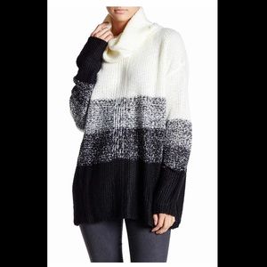 Colorblock cowl neck knit sweater